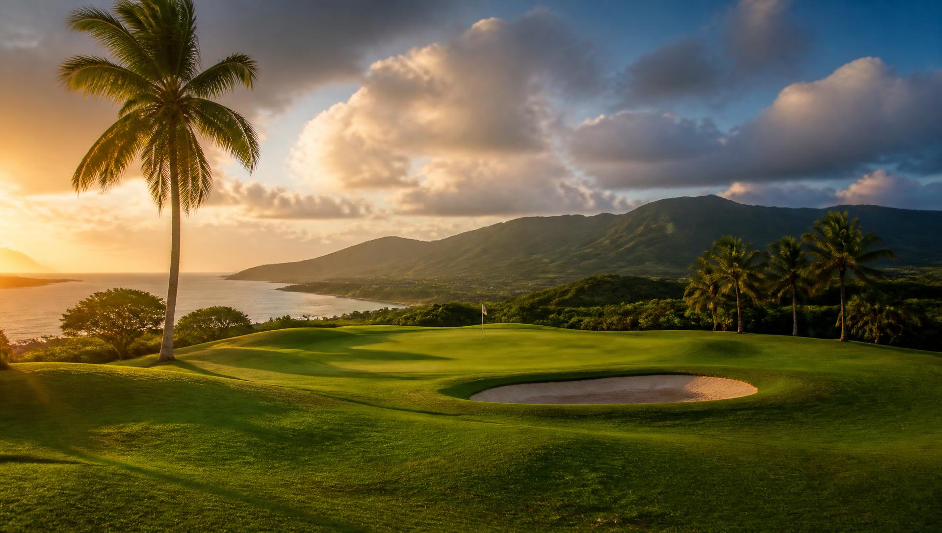 Campo de golf al atardecer en Puerto Rico